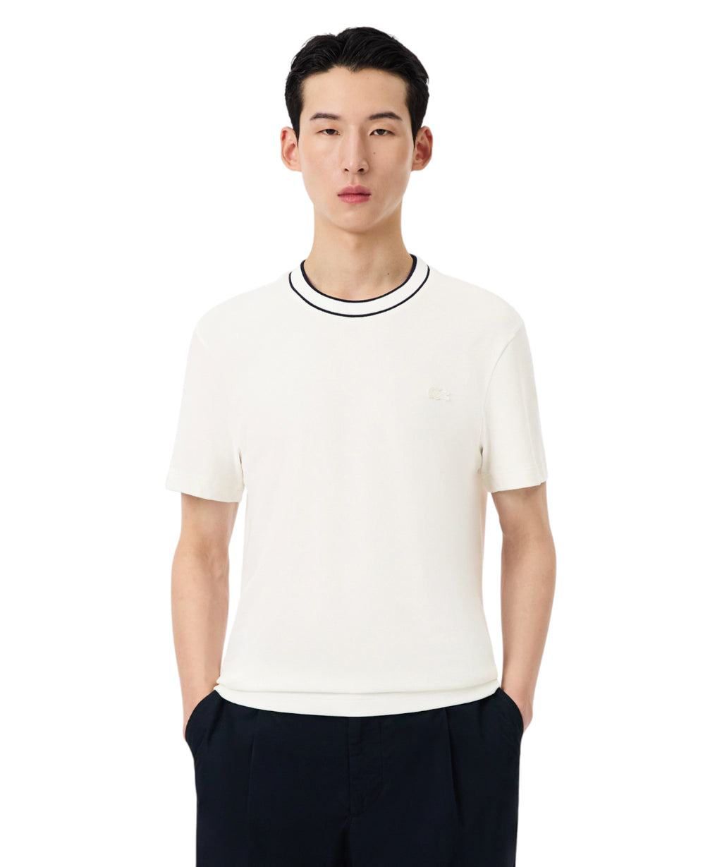 T-shirt Lacoste Piqué elasticizzato con colletto a righe