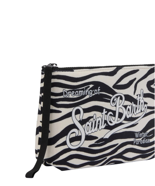 Pochette Aline effetto lana con stampa zebrata e passante da polso