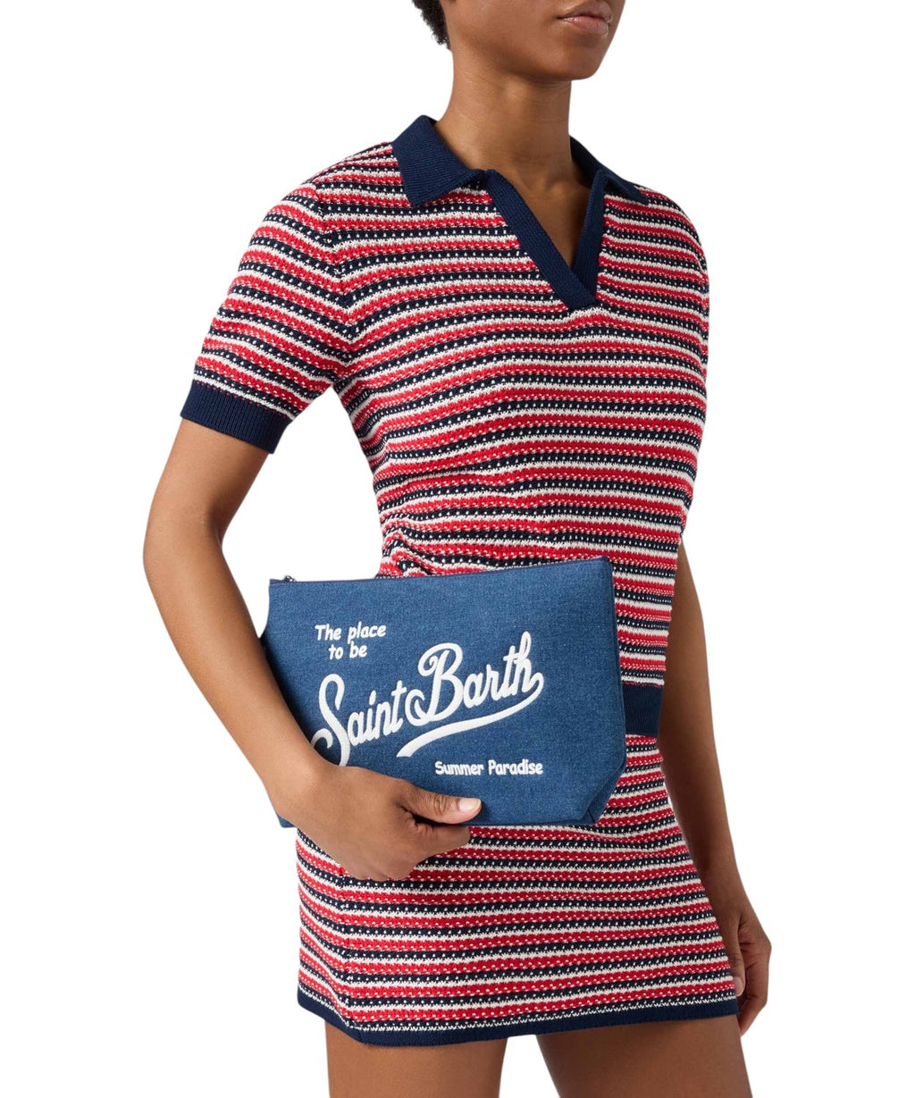 Pochette Aline MC2 Saint Barth in Denim con Logo