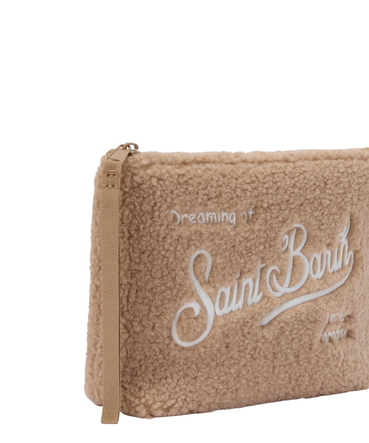 Pochette Aline Teddy in sherpa beige con passante da polso-Mc2 Saint Barth-Pochette-Vittorio Citro Boutique
