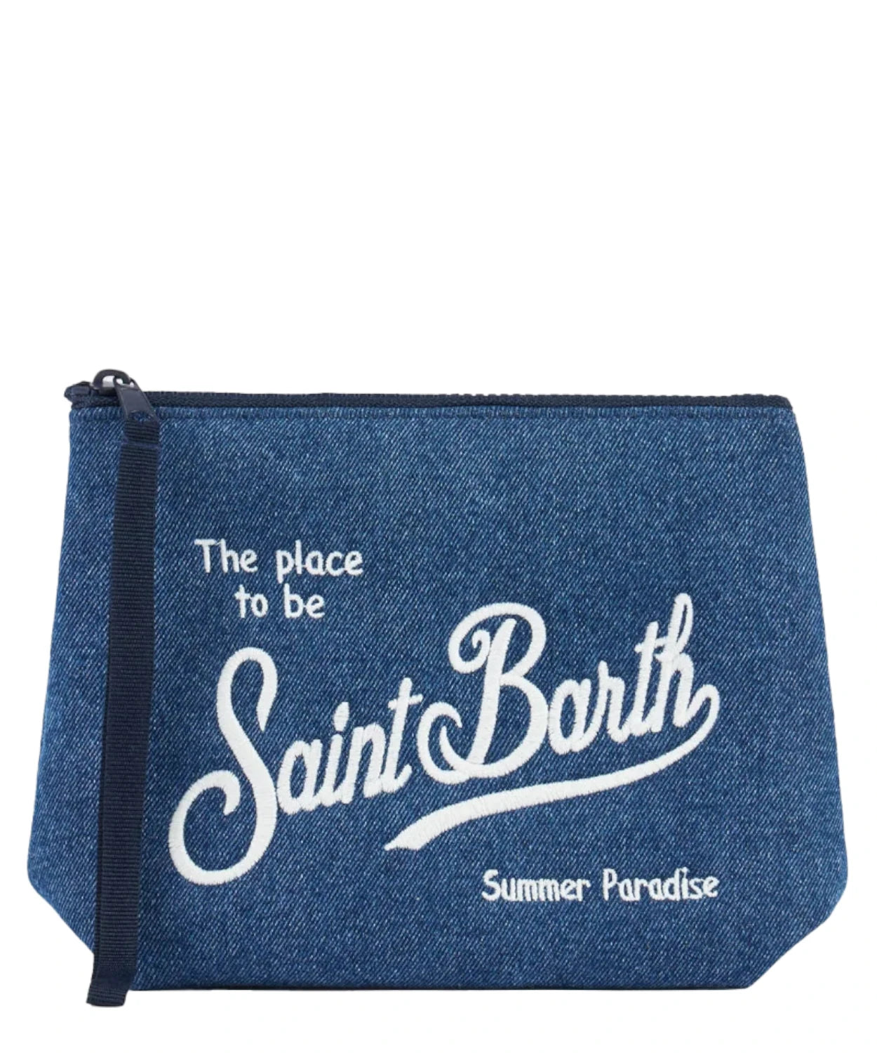 Pochette Aline in scuba denim con logo Saint Barth e linguetta-Mc2 Saint Barth-Pochette-Vittorio Citro Boutique