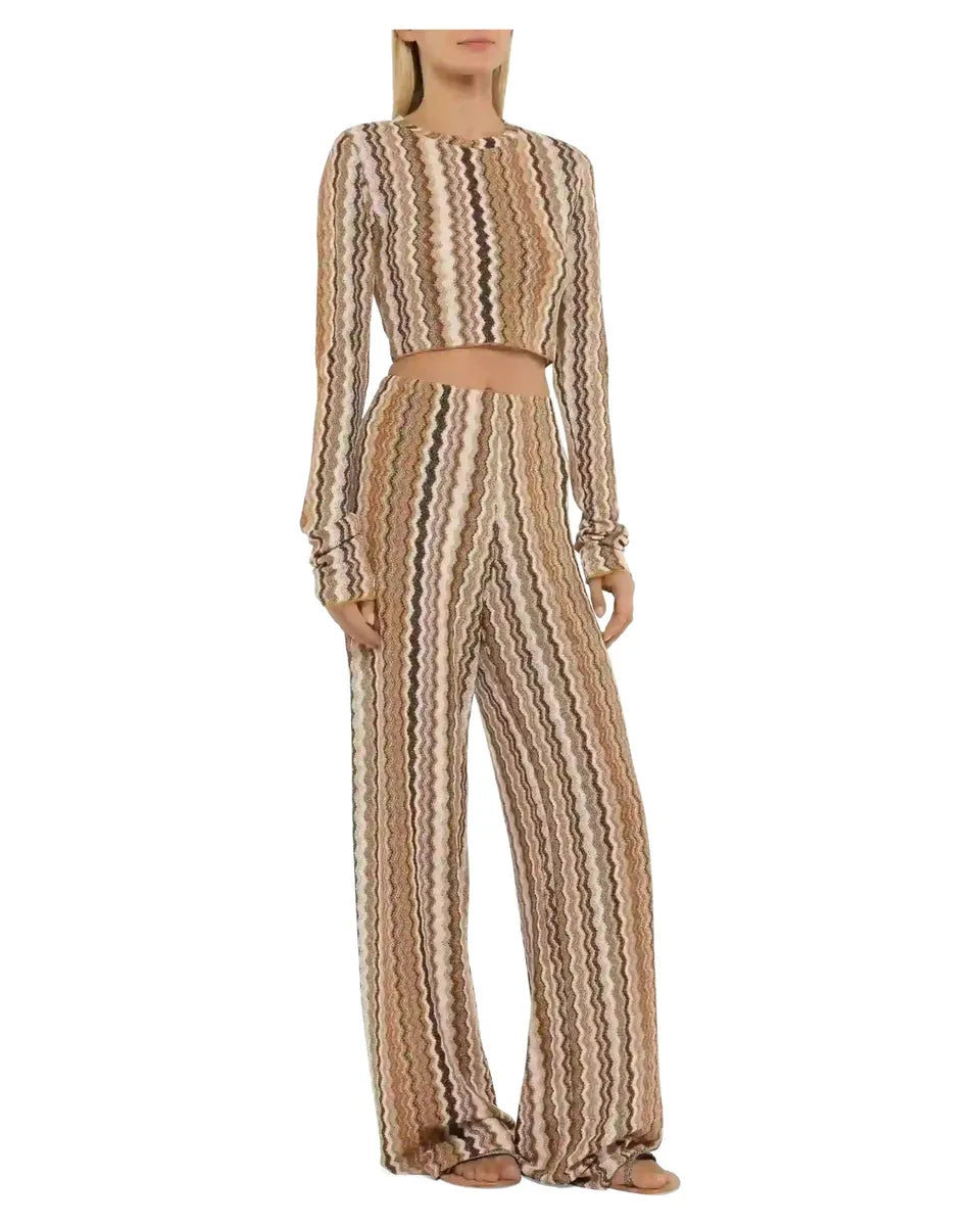 Pantaloni Donna Amalia a Gamba Larga in Maglia Raschel Chevron-Mc2 Saint Barth-Pantaloni-Vittorio Citro Boutique