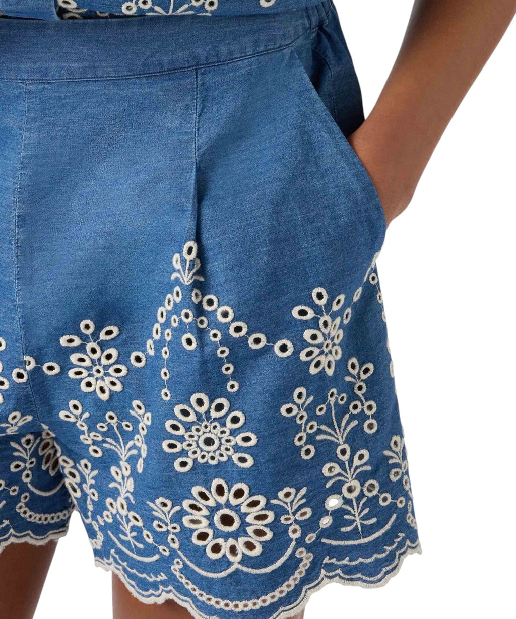 Shorts MC2 Saint Barth in denim Sangallo met bloemenborduursel