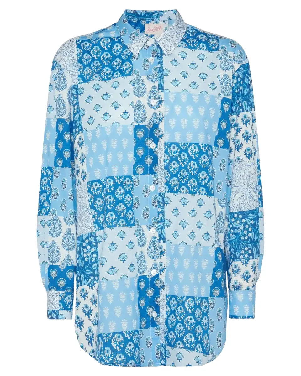 Camicia Brigitte in Cotone Stampa Floreale Blu-Mc2 Saint Barth-Camicie-Vittorio Citro Boutique