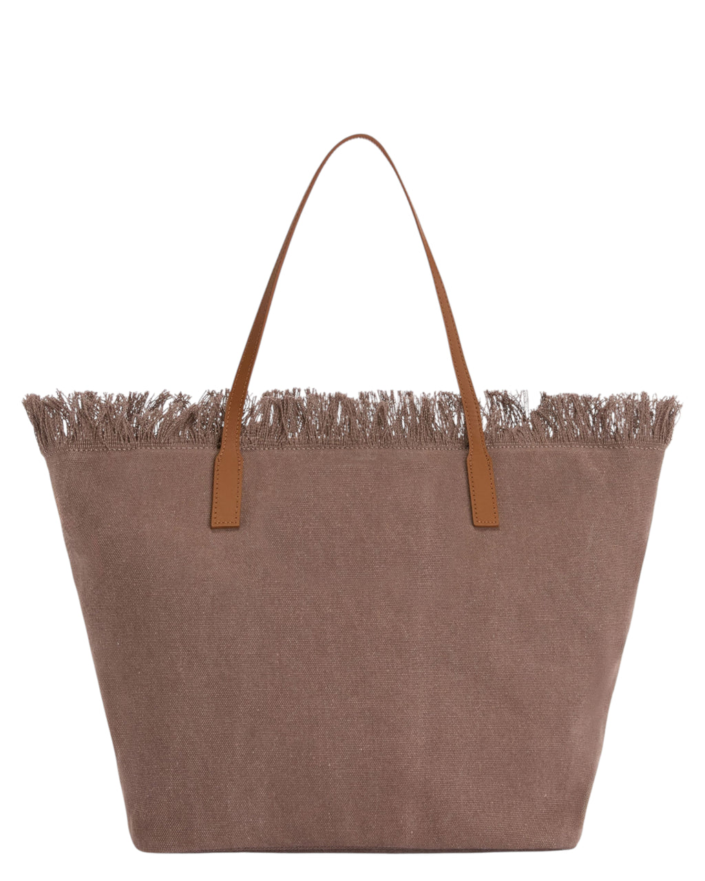 Městská shopper taška z hnědého plátna s třásněmi