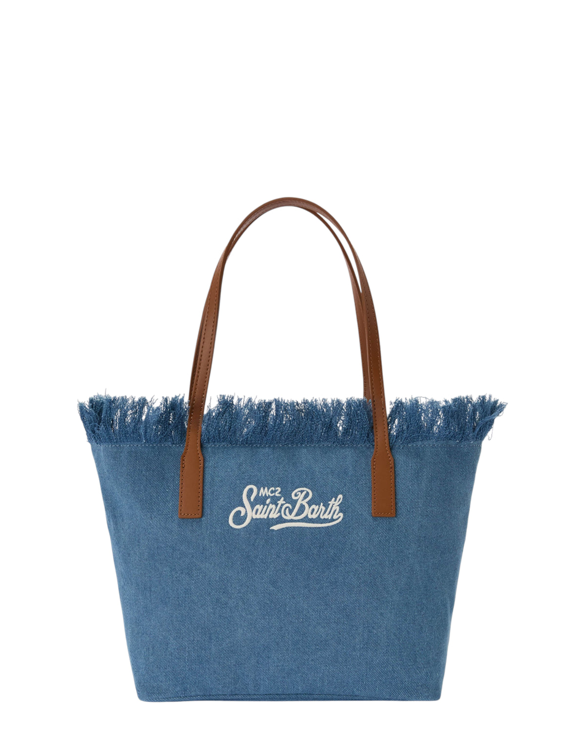 Einkaufstasche aus blauem Denim mit Fransen und Reißverschluss - Mc2 Saint Barth
