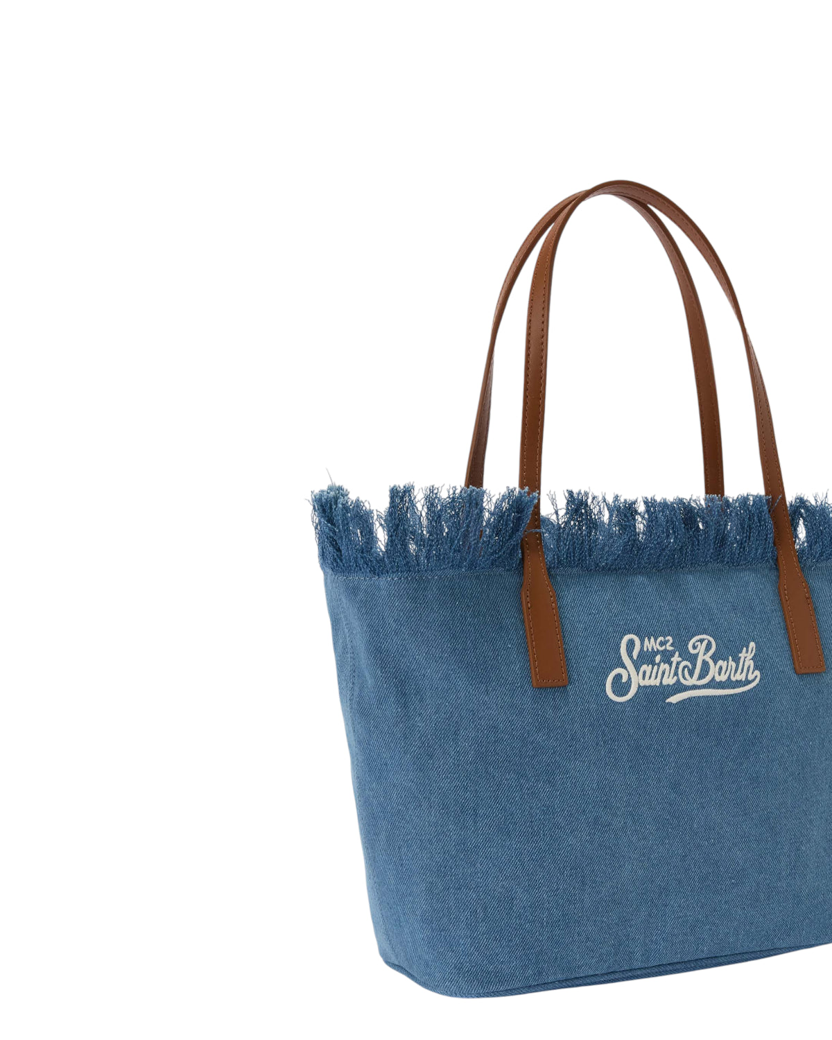 Einkaufstasche aus blauem Denim mit Fransen und Reißverschluss - Mc2 Saint Barth