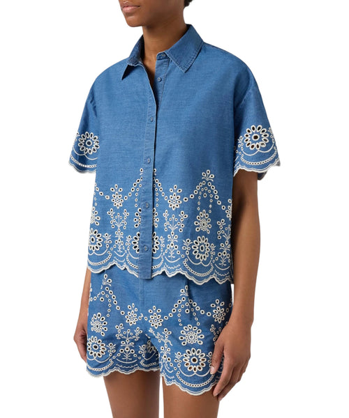 Camicia Donna Clementine in Chambray con Ricamo Floreale