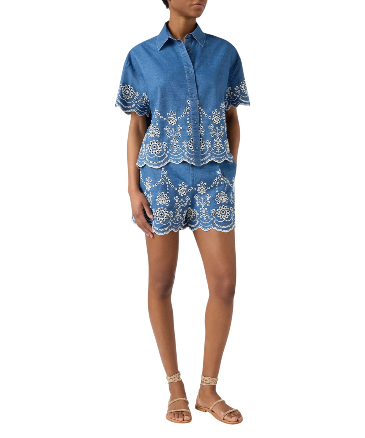 Camicia Donna Clementine in Chambray con Ricamo Floreale