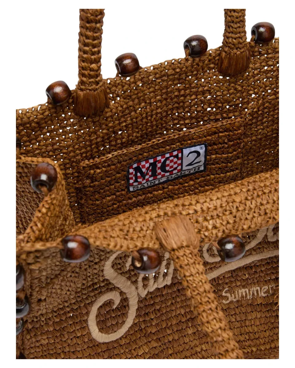 Borsa Colette in Rafia Marrone con Perline e Logo Ricamato-Mc2 Saint Barth-Borse a mano-Vittorio Citro Boutique