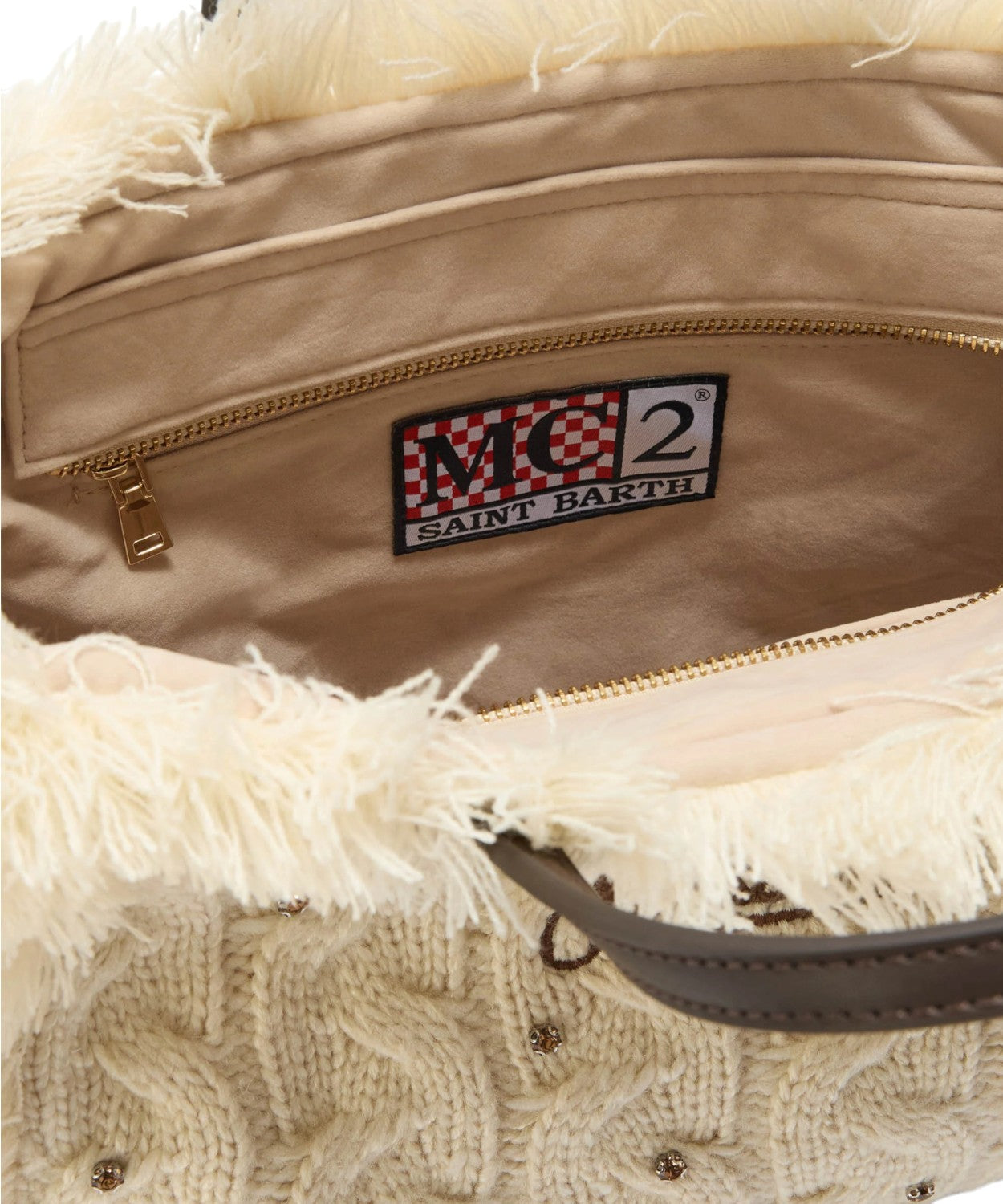 Colette Wool Braid bianca a trecce con strass e tracolla removibile-Mc2 Saint Barth-Borse a mano-Vittorio Citro Boutique