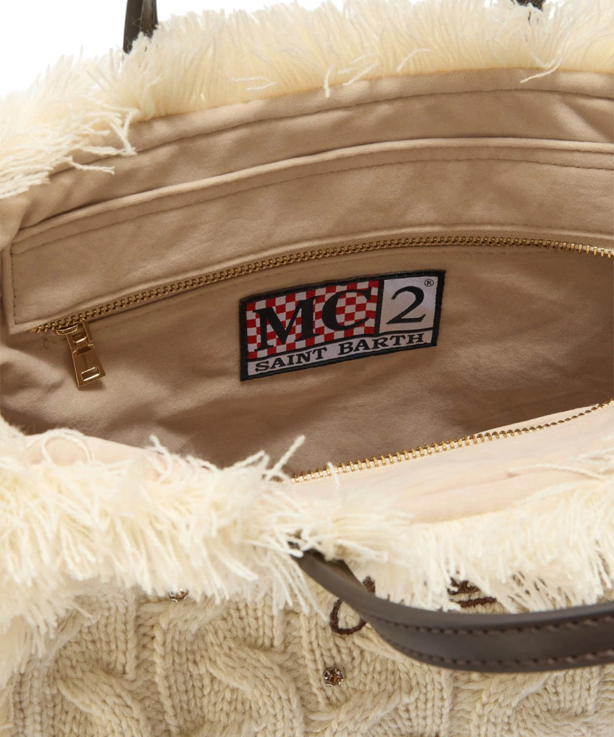 Colette White Wool Braid bag with rhinestones and removable shoulder strap