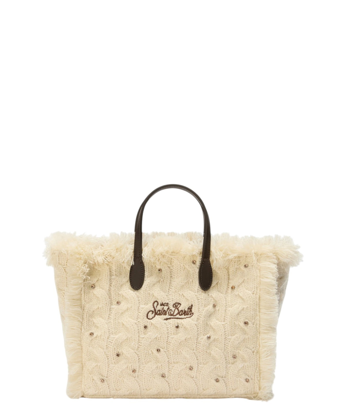 Colette White Wool Braid bag with rhinestones and removable shoulder strap