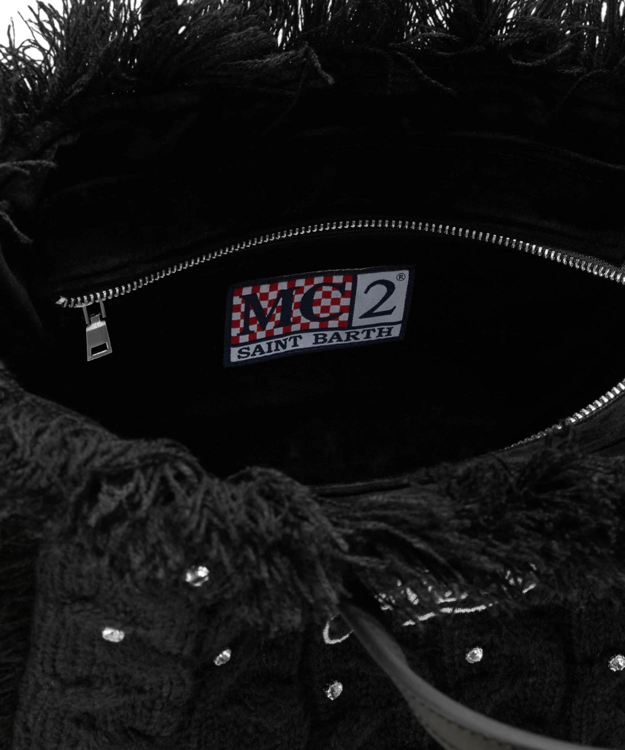 Colette Wool Braid nera a trecce con strass e tracolla removibile-Mc2 Saint Barth-Borse a mano-Vittorio Citro Boutique