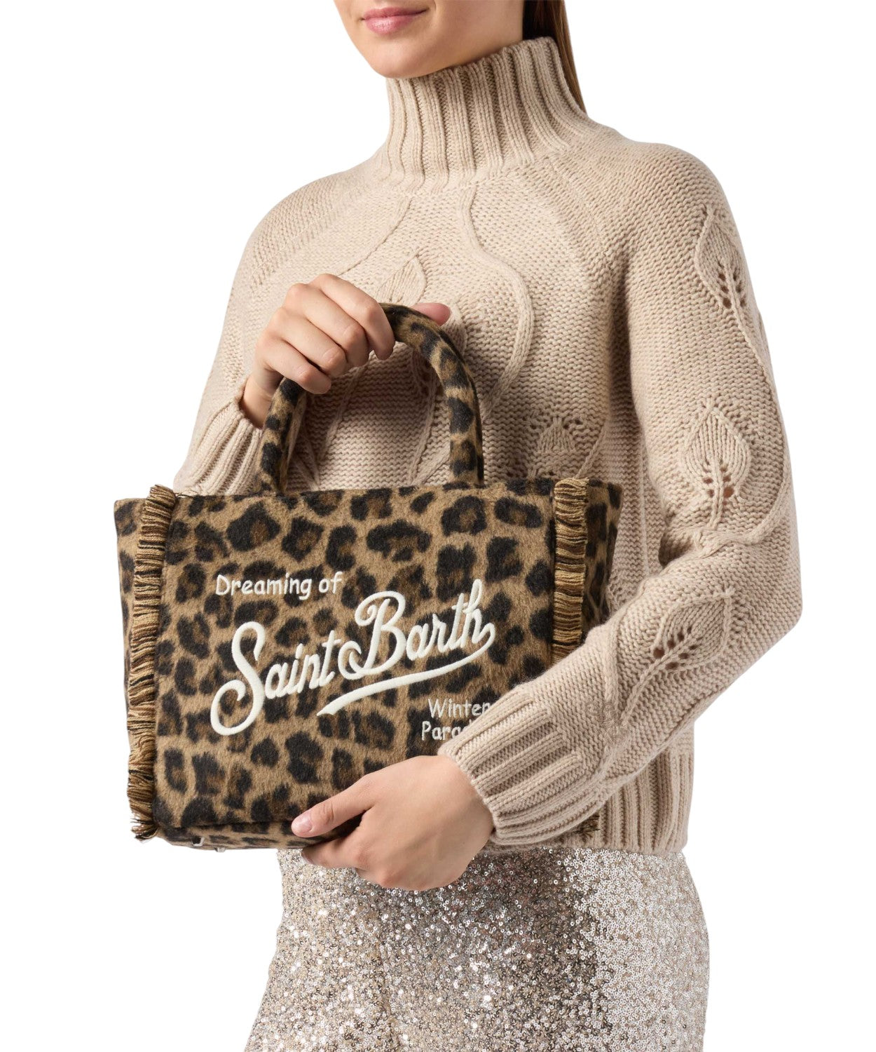 Colette Felt – Borsa a mano in misto lana leopardata con tracolla removibile-Mc2 Saint Barth-Borse a mano-Vittorio Citro Boutique