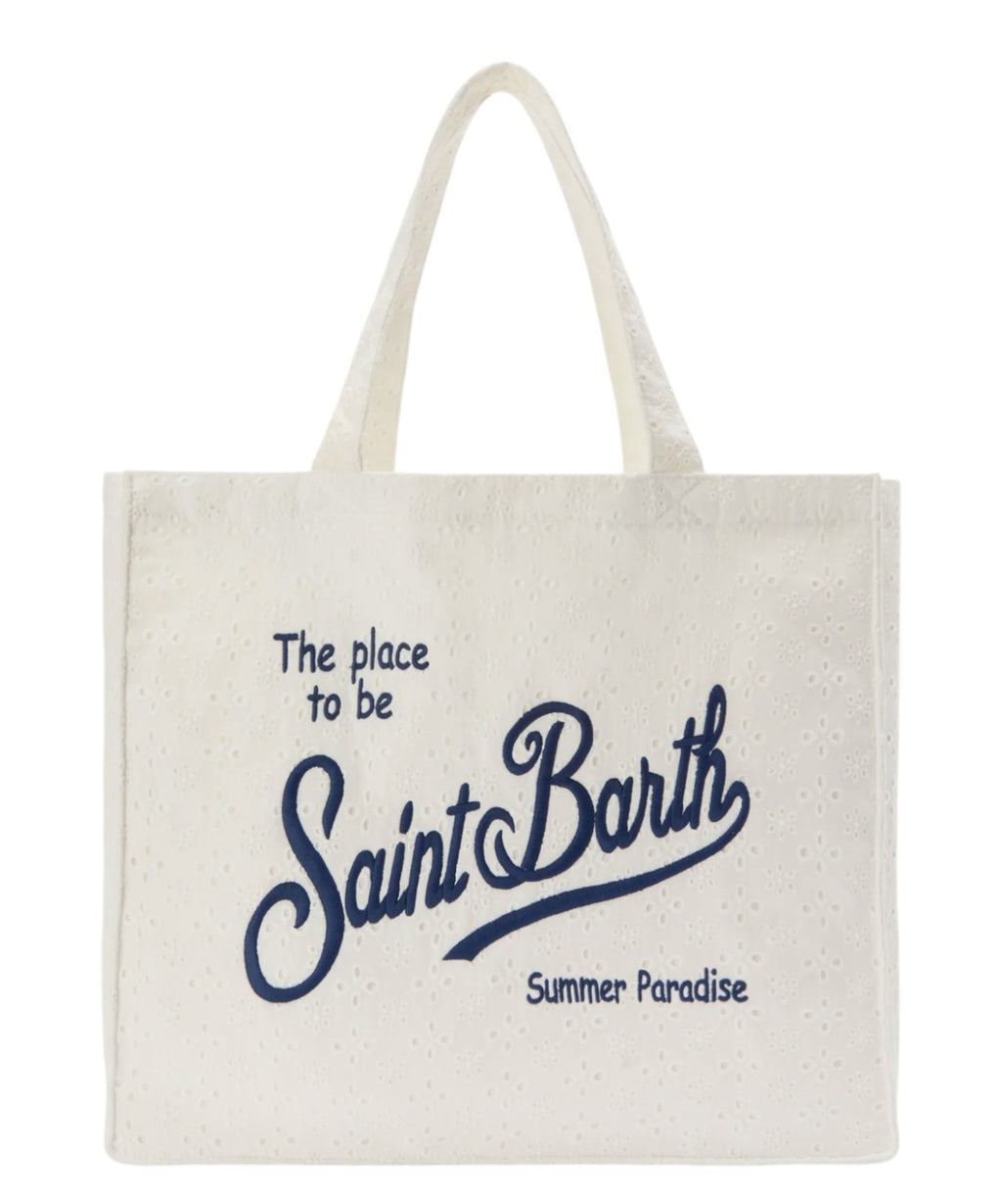 Borsa Essential in cotone sangallo con Logo a Contrasto