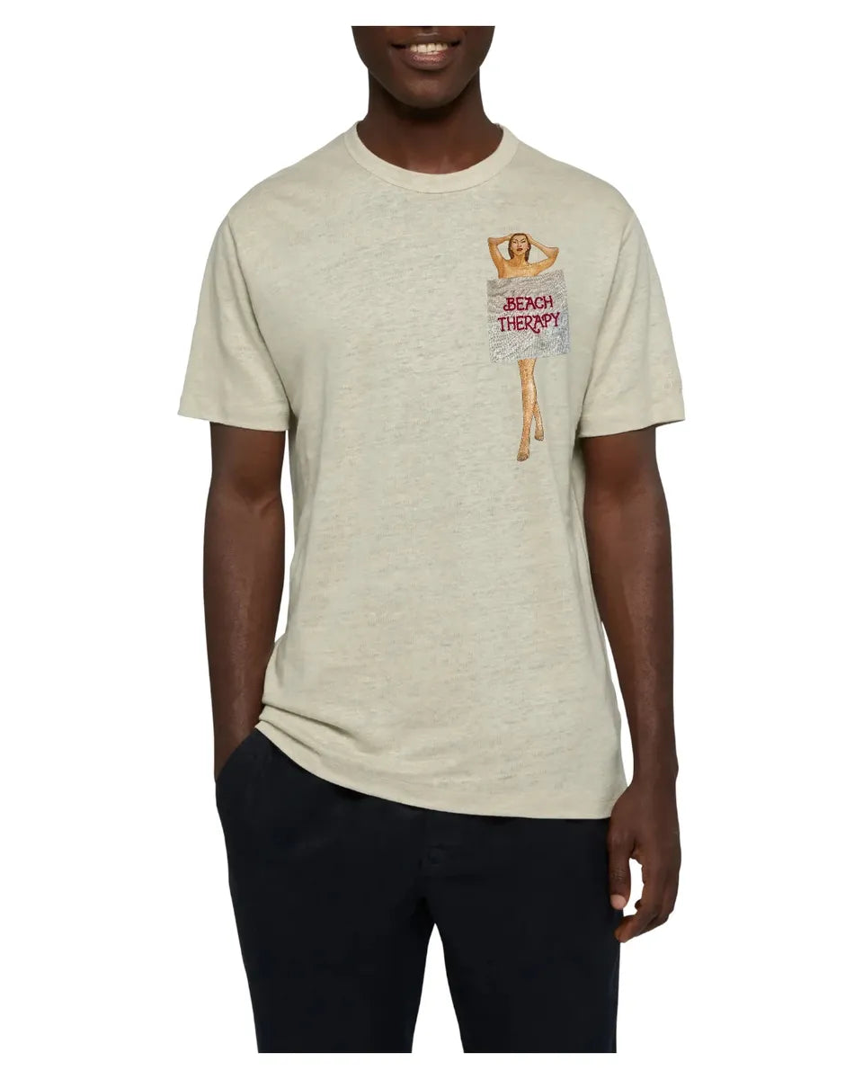 T-shirt Ecstasea in lino bianco con taschino stampato e ricamato-T-shirt-Mc2 Saint Barth-Vittorio Citro Boutique
