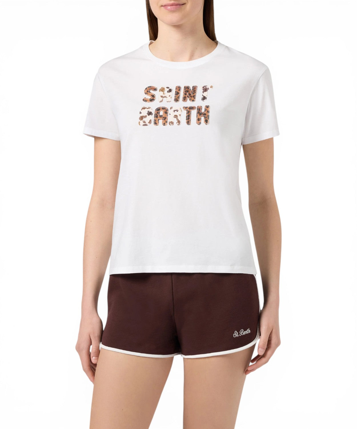 T-shirt Emilie cotone patch logo animalier per donna