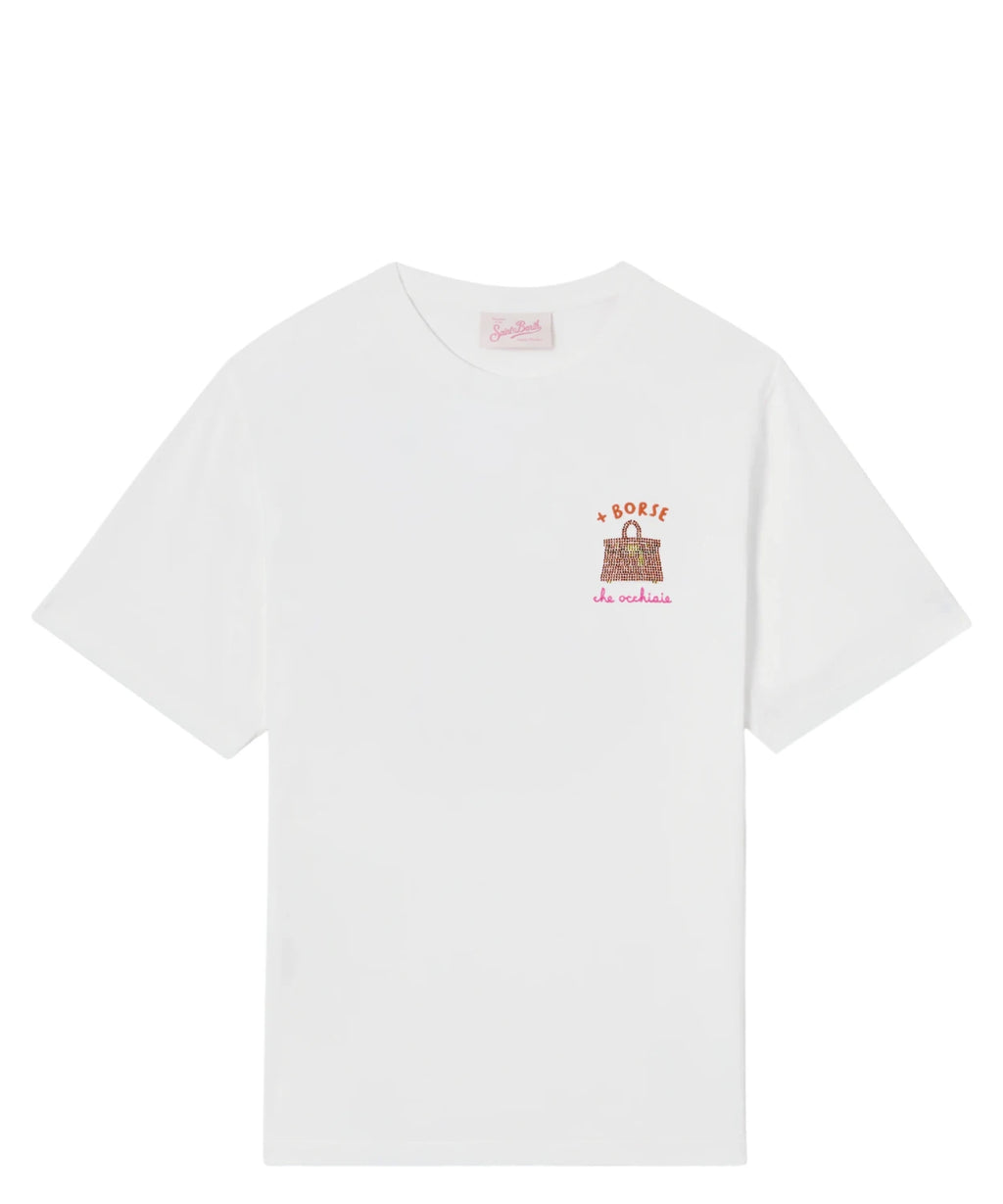 T-shirt Emilie MC2 Saint Barth z haftem i kryształkami Strass