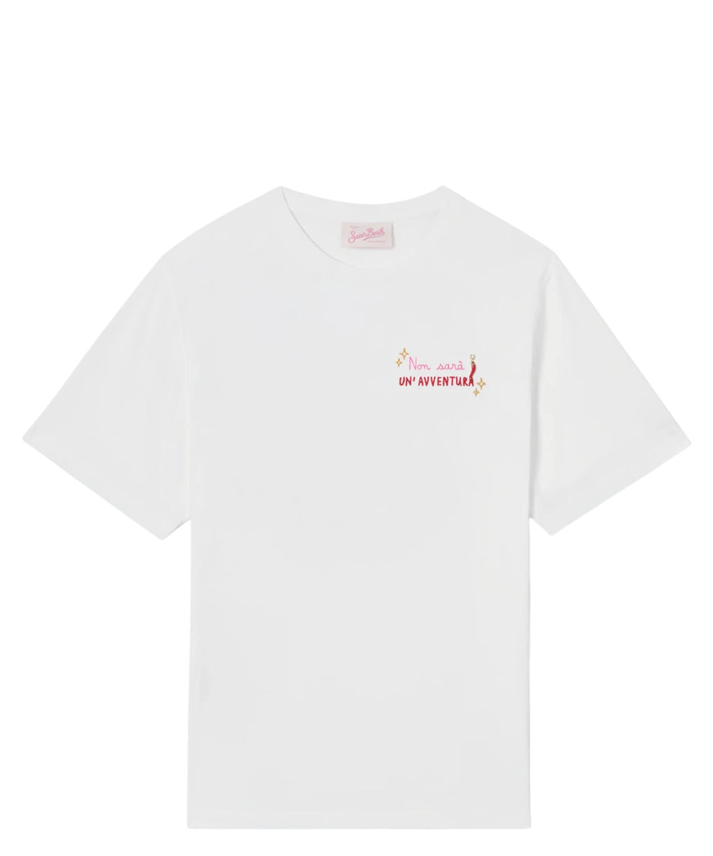 T-shirt Emilie MC2 Saint Barth con Ricamo e Corno Applicato