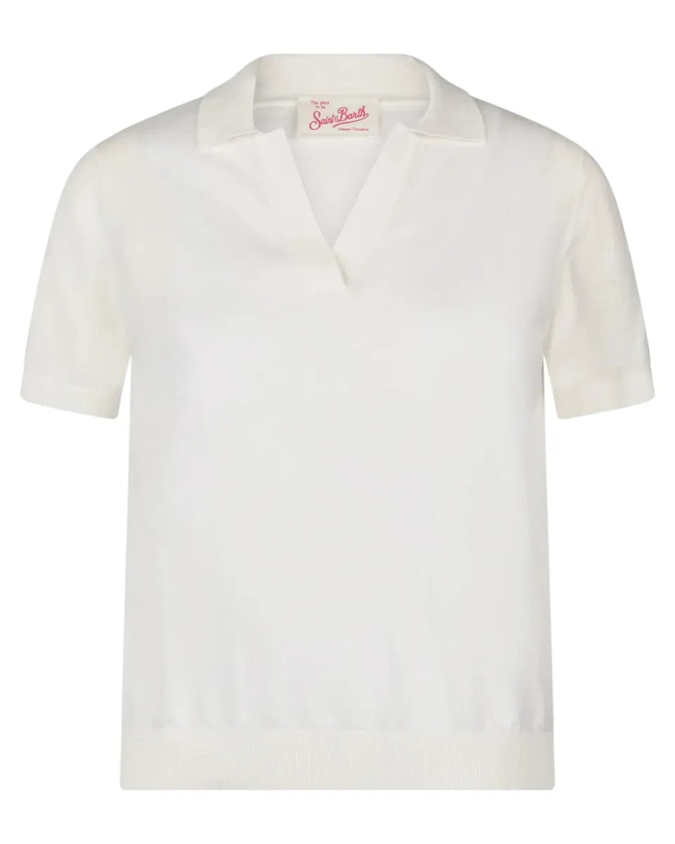 Polo Evonne in Cotone Crema Lavorata a Maglia-Polo-Mc2 Saint Barth-Vittorio Citro Boutique