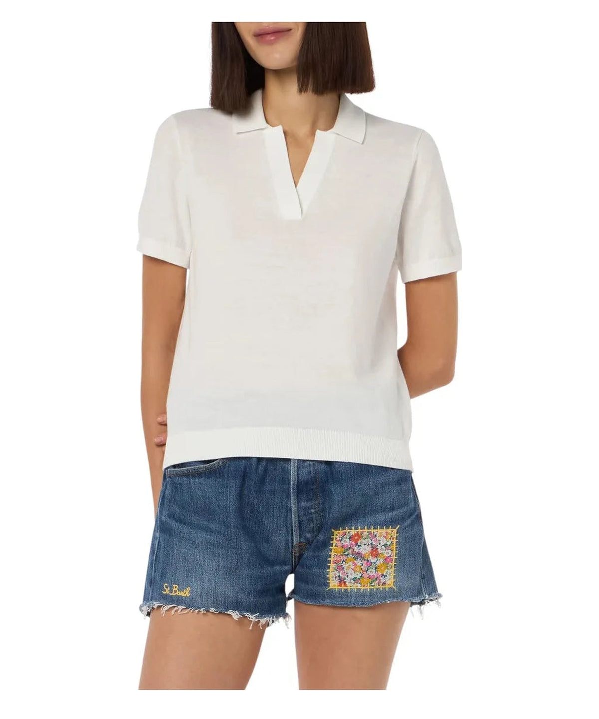 Polo Evonne in Cotone Crema Lavorata a Maglia-Polo-Mc2 Saint Barth-Vittorio Citro Boutique