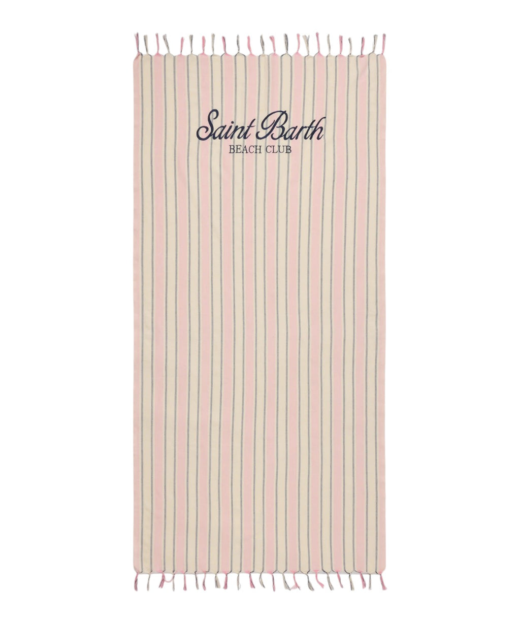 Telo Mare Jacquard MC2 Saint Barth a Righe Rosa e Bianco