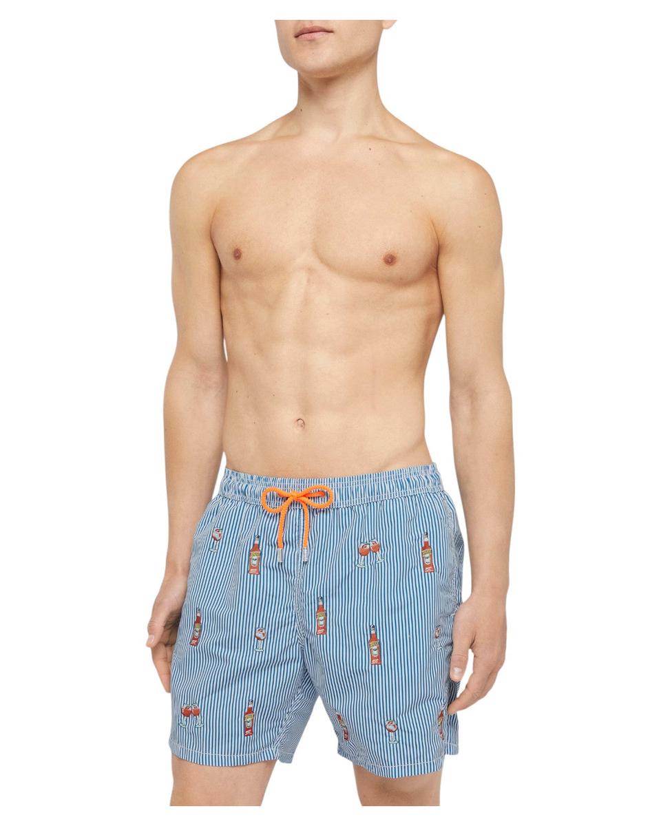 Costume Gustavia Righe Blu con Ricamo Aperol Spritz – Edizione Speciale-Mc2 Saint Barth-Costumi da bagno-Vittorio Citro Boutique