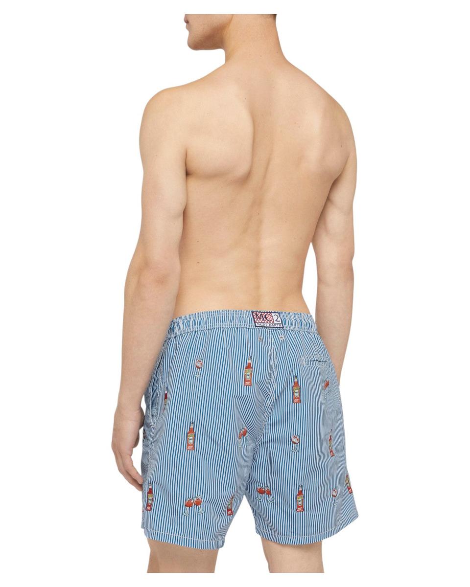 Costume Gustavia Righe Blu con Ricamo Aperol Spritz – Edizione Speciale-Mc2 Saint Barth-Costumi da bagno-Vittorio Citro Boutique