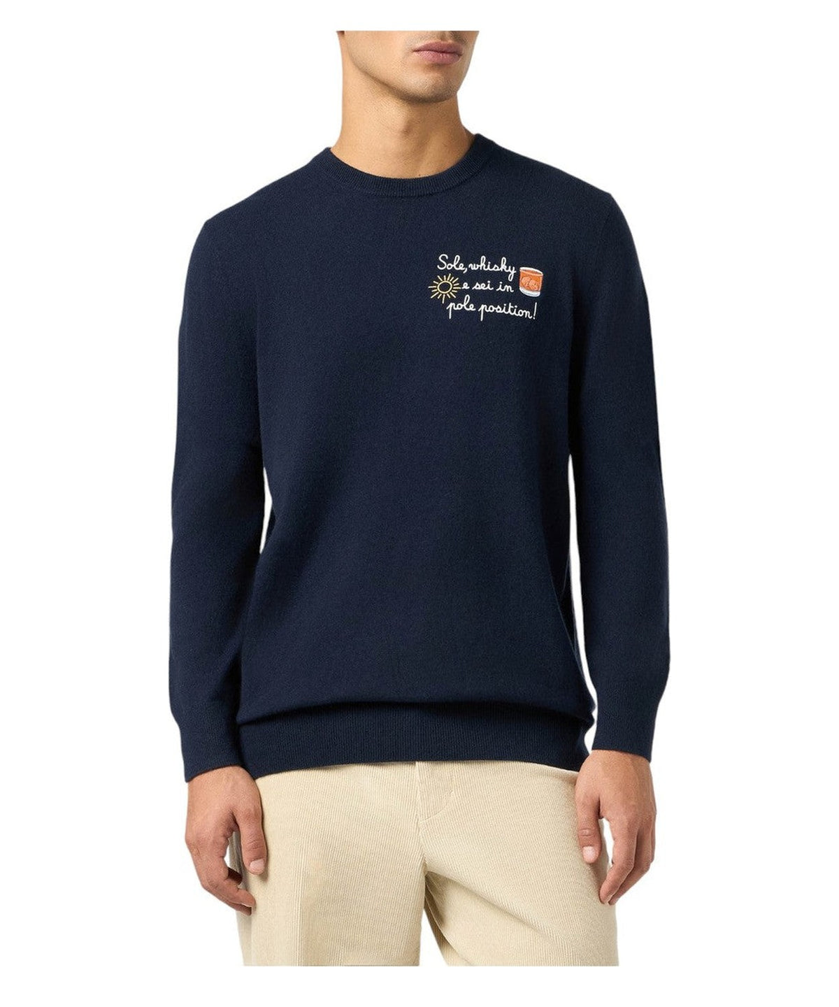 Maglione Heron Light con Ricamo "Sole, Whisky e sei in Pole Position-Mc2 Saint Barth-Maglieria-Vittorio Citro Boutique