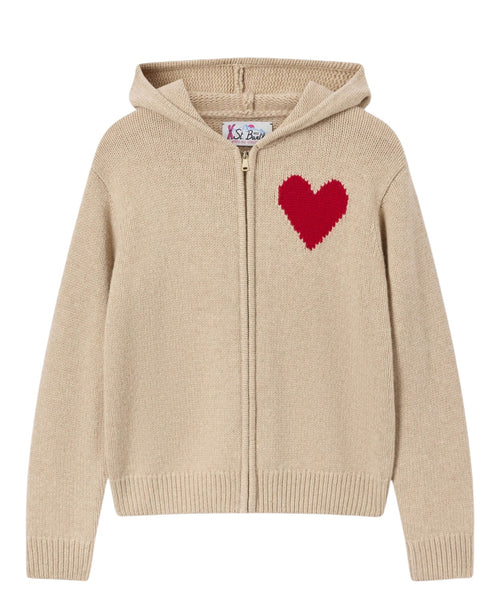 Felpa Donna Cappuccio in Lana con Cuore Intarsiato