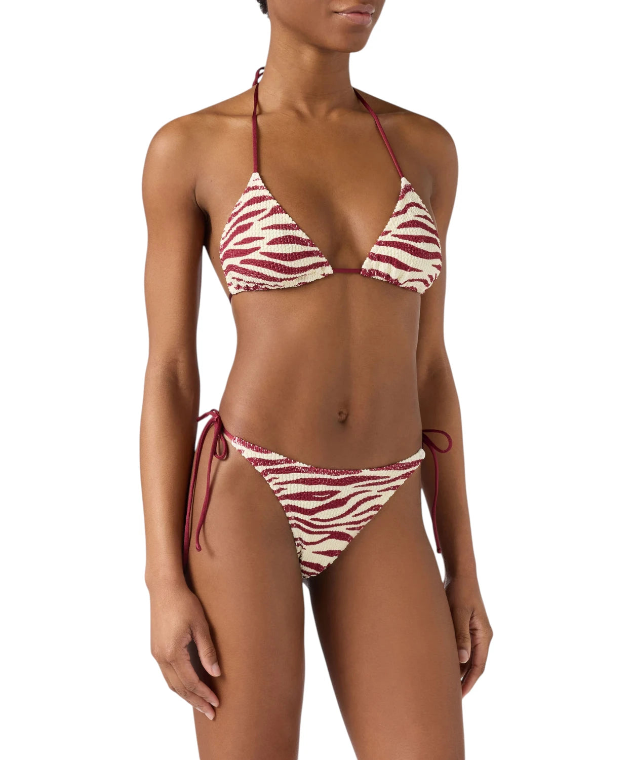 Top bikini Leah triangolo zebrato in tessuto crinkle