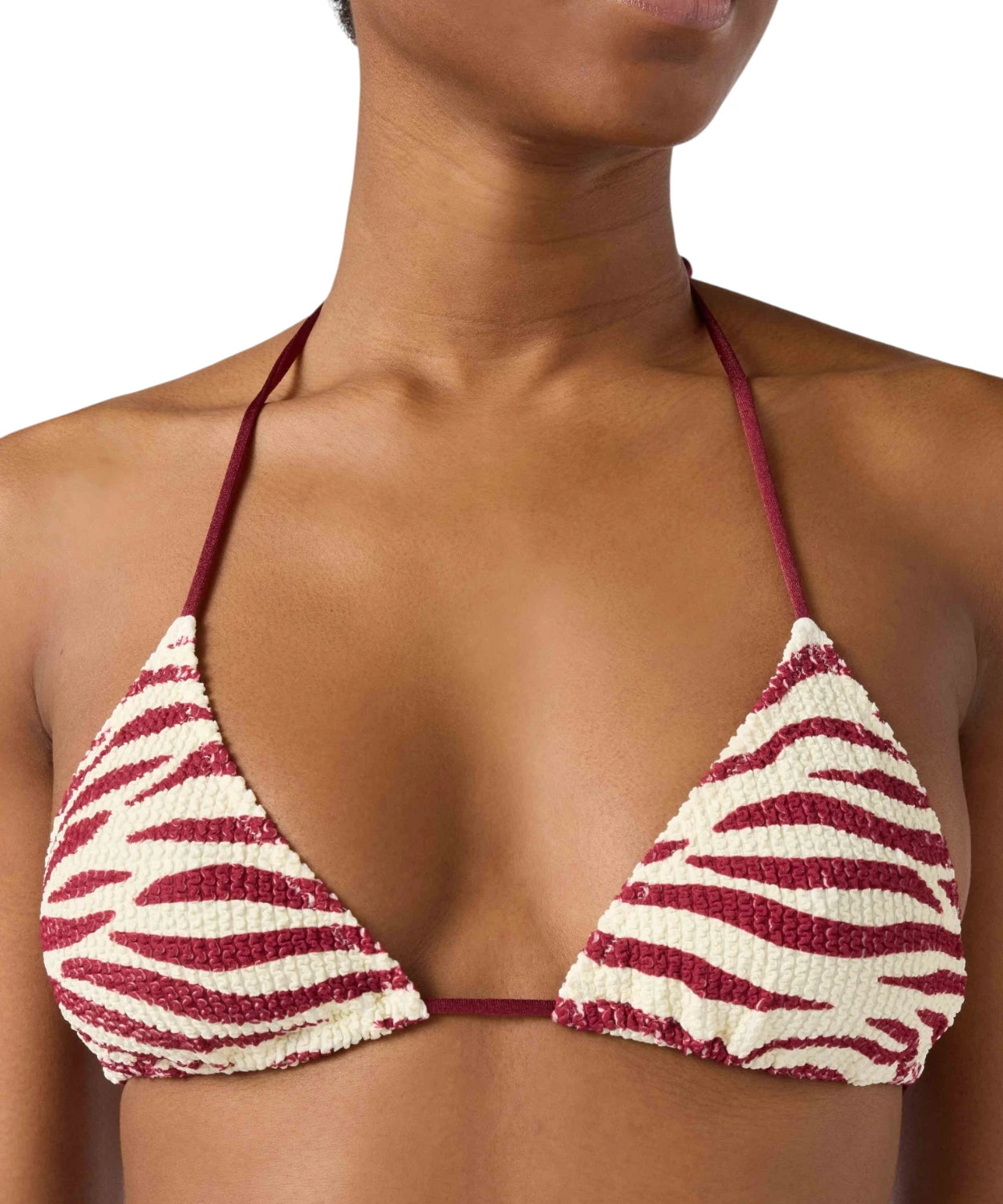 Top bikini Leah triangolo zebrato in tessuto crinkle