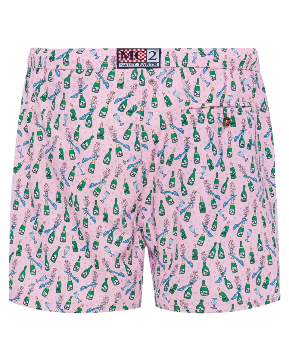 Costume Lighting Rosa con Stampa Bottiglie Sabrage-Mc2 Saint Barth-Costumi da bagno-Vittorio Citro Boutique