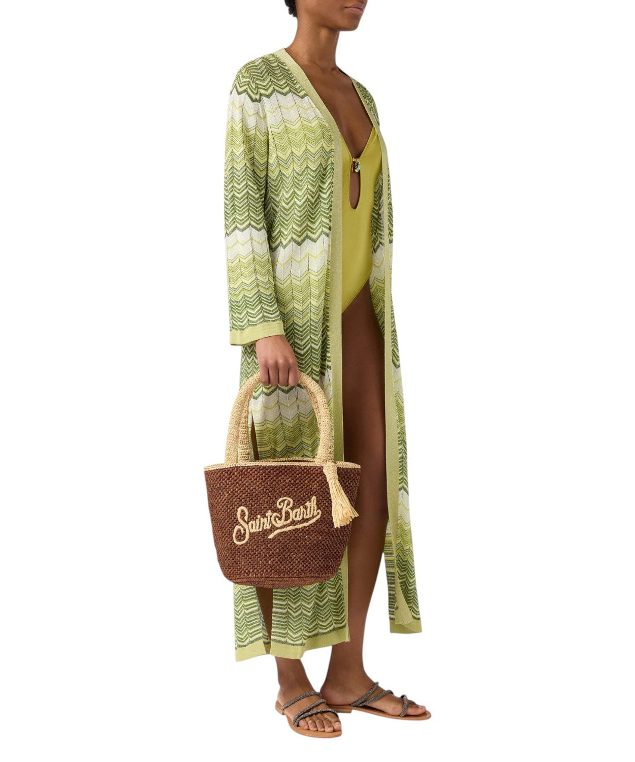 Borsa Marcy in Raffia Marrone con Logo