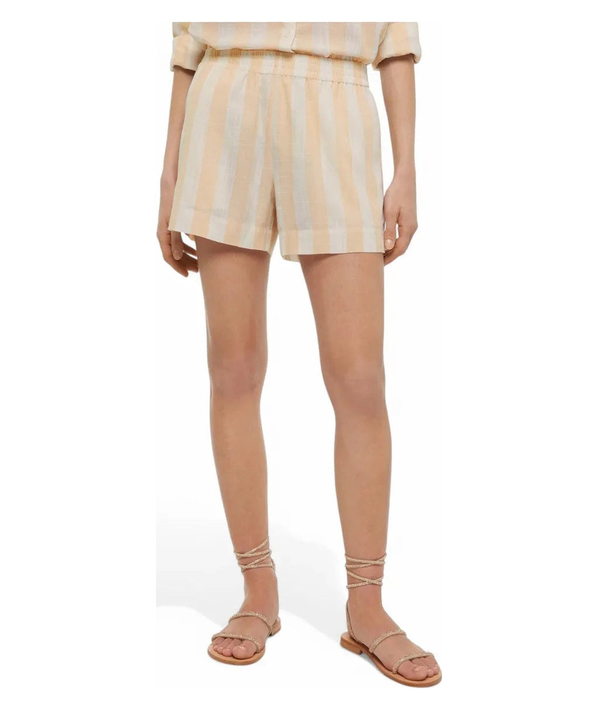 Shorts in Lino Meave a Righe Beige-Mc2 Saint Barth-Shorts-Vittorio Citro Boutique