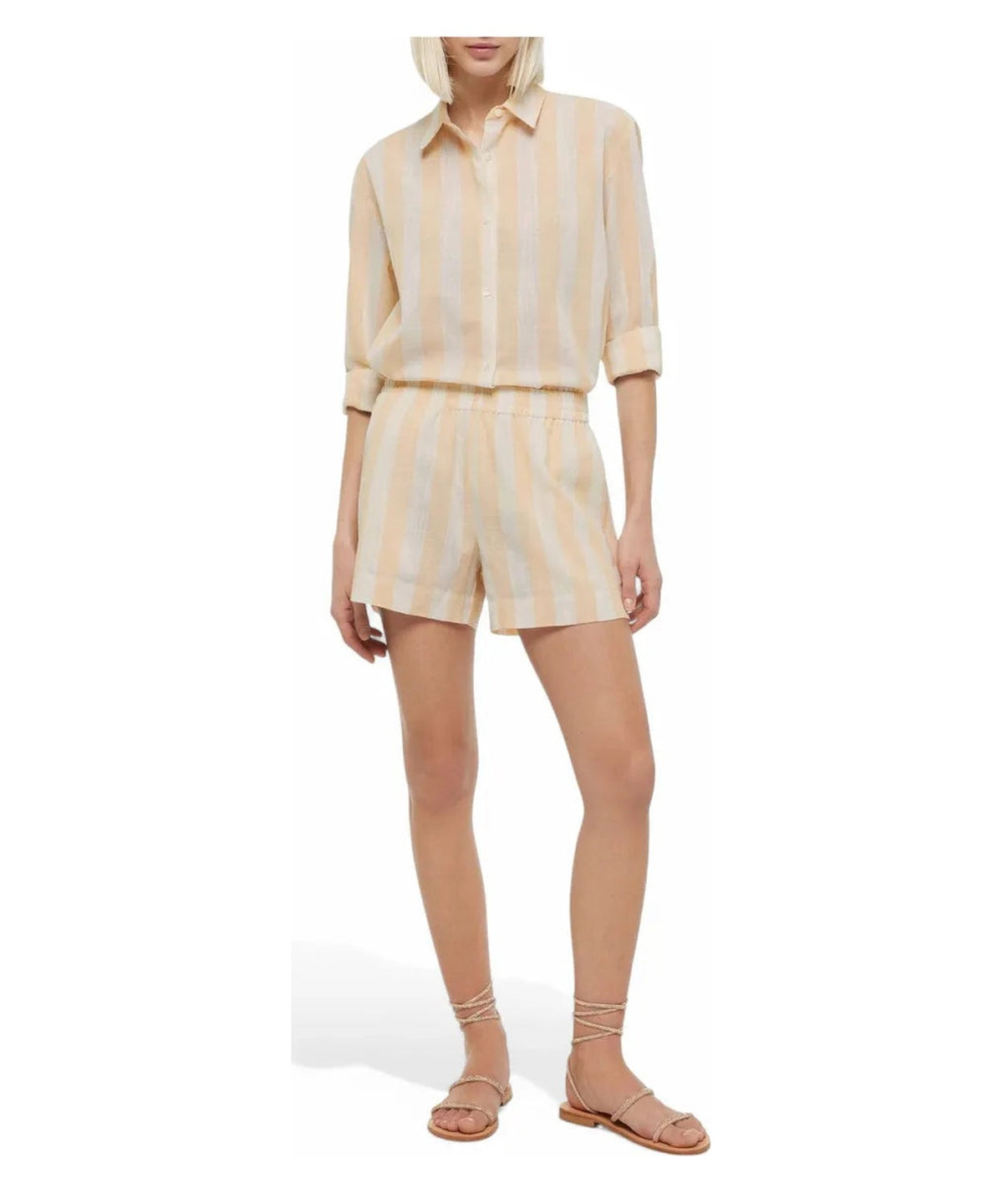 Shorts in Lino Meave a Righe Beige-Mc2 Saint Barth-Shorts-Vittorio Citro Boutique
