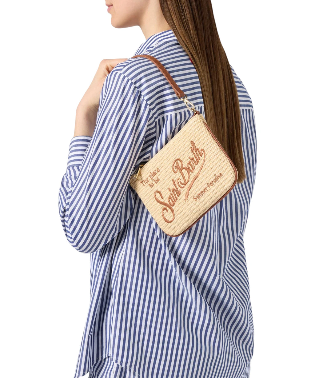 Mini Parisienne Pouch in Rafia con Logo Ricamato