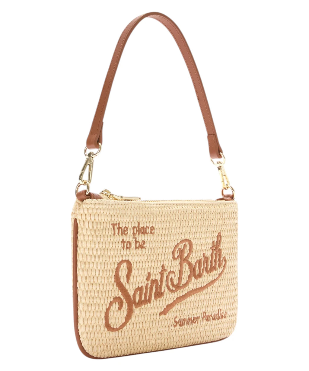 Mini Parisienne Pouch in Rafia con Logo Ricamato