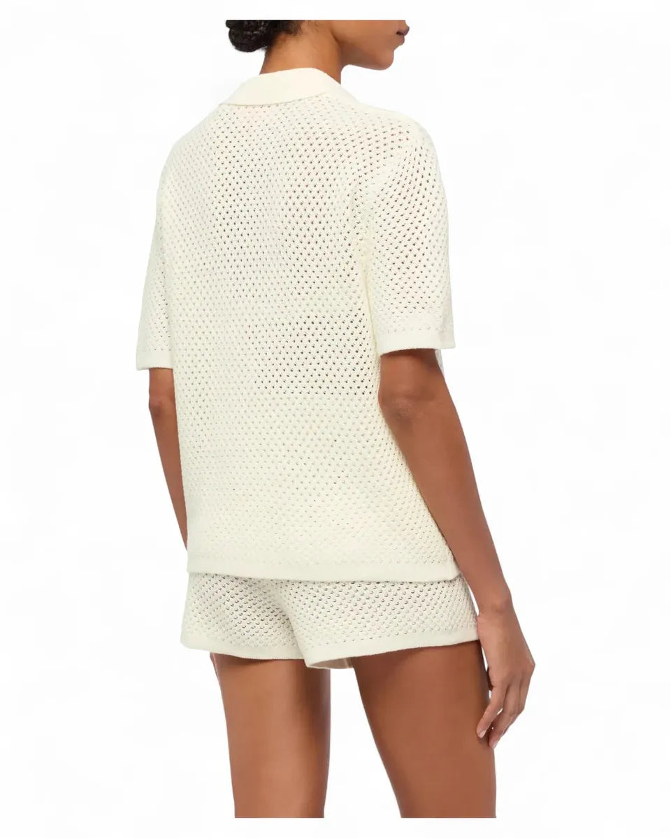 Polo Pixie in maglia traforata con ricami e scollo a V-Polo-Mc2 Saint Barth-Vittorio Citro Boutique