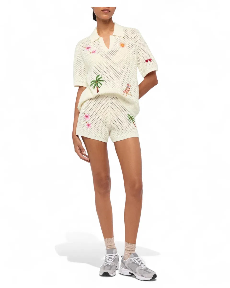 Polo Pixie in maglia traforata con ricami e scollo a V-Polo-Mc2 Saint Barth-Vittorio Citro Boutique