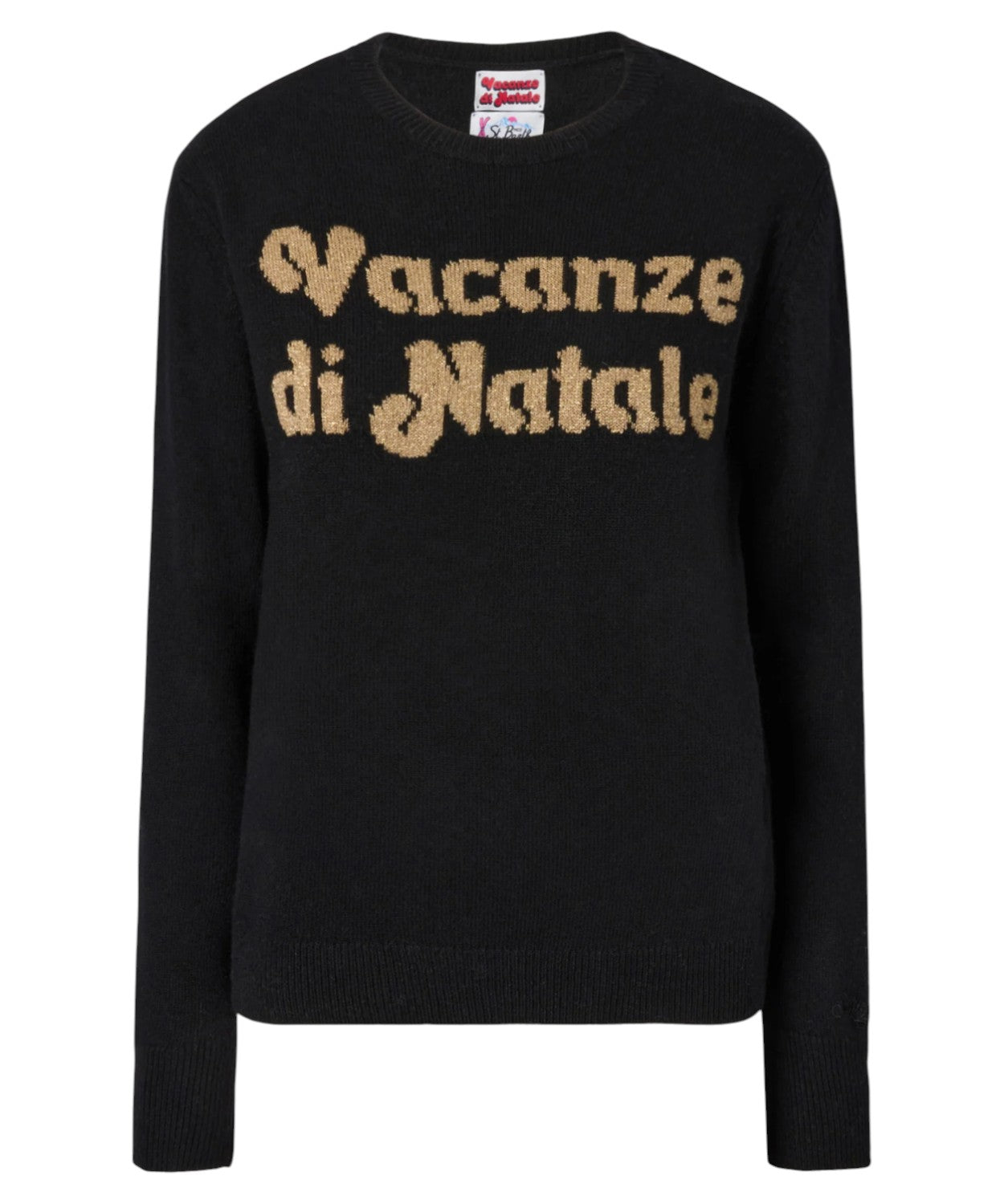 Maglione New Queen nero in misto cashmere con jacquard lurex “Vacanze di Natale” – Special Edition-Mc2 Saint Barth-Maglieria-Vittorio Citro Boutique
