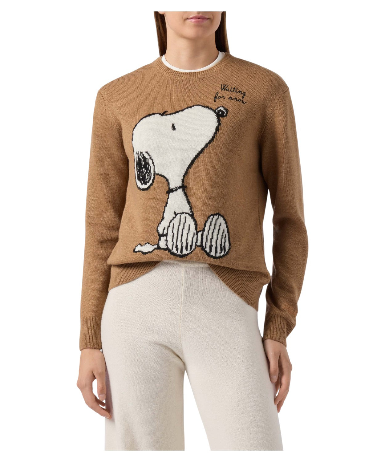 New Queen | Maglione misto cashmere cammello con Snoopy jacquard – PEANUTS Special Edition-Mc2 Saint Barth-Maglieria-Vittorio Citro Boutique