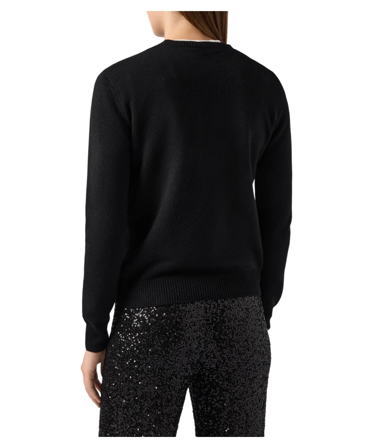 Maglione New Queen in misto cashmere nero con scritta in strass “Brillante”-Mc2 Saint Barth-Maglieria-Vittorio Citro Boutique