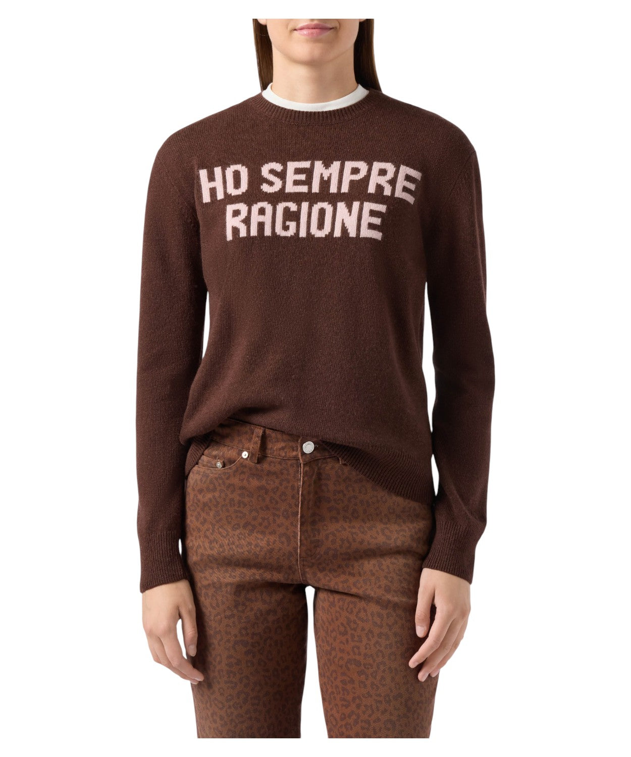 Maglione New Queen in misto cashmere marrone con jacquard “Ho sempre ragione”-Mc2 Saint Barth-Maglieria-Vittorio Citro Boutique