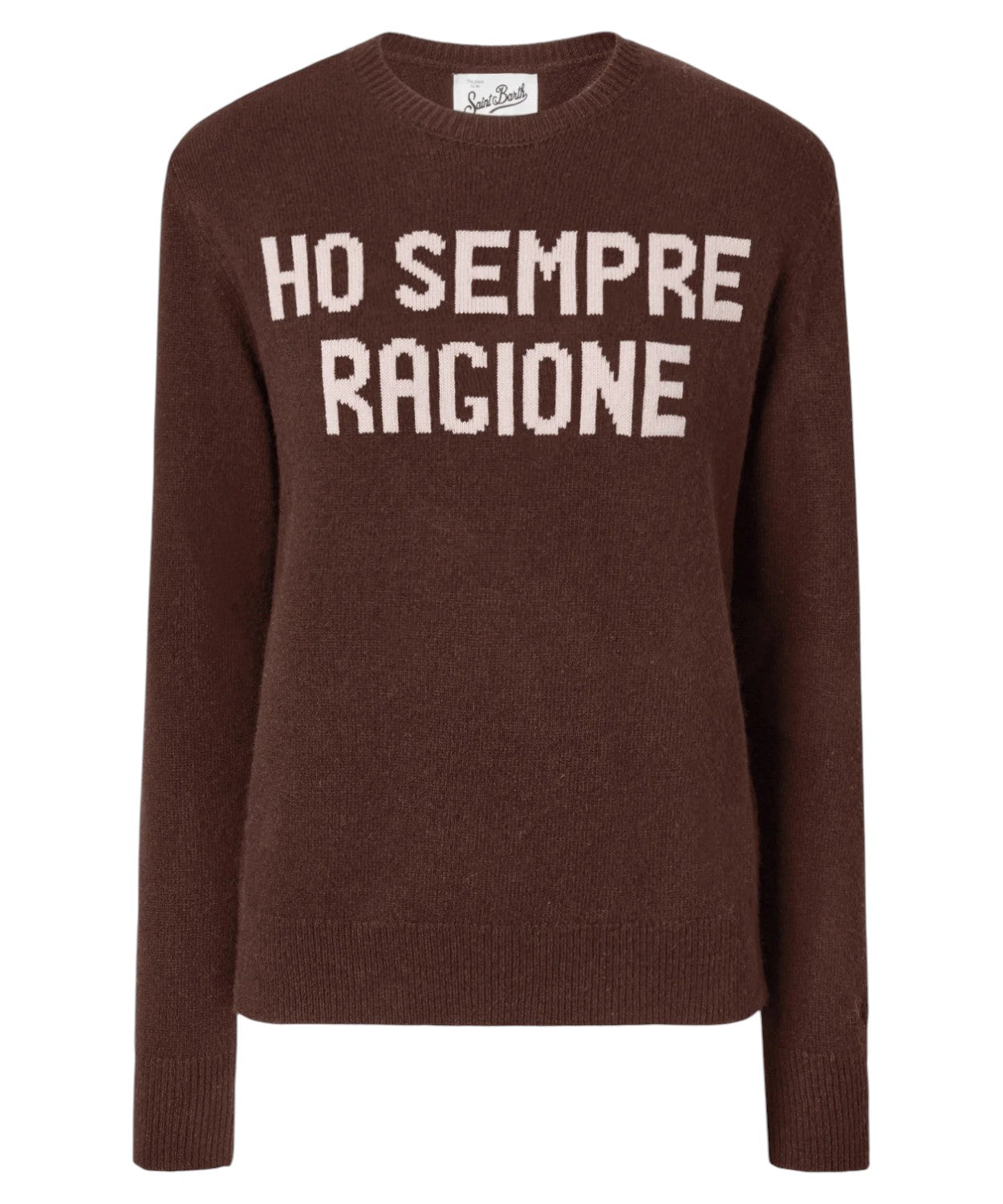 Maglione New Queen in misto cashmere marrone con jacquard “Ho sempre ragione”-Mc2 Saint Barth-Maglieria-Vittorio Citro Boutique