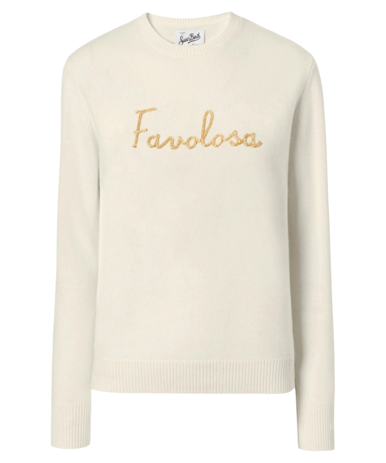 Maglione New Queen in misto cashmere bianco con ricamo lurex “Favolosa”-Mc2 Saint Barth-Maglieria-Vittorio Citro Boutique