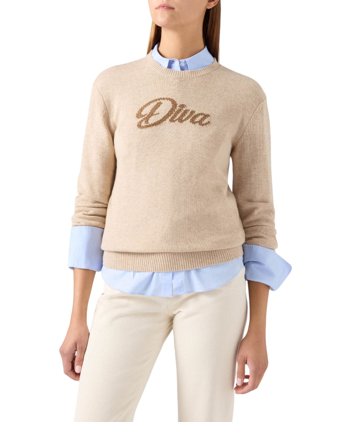 Mc2 Saint Barth Maglia Effetto Alpaca New Queen con Scritta DIVA Strass