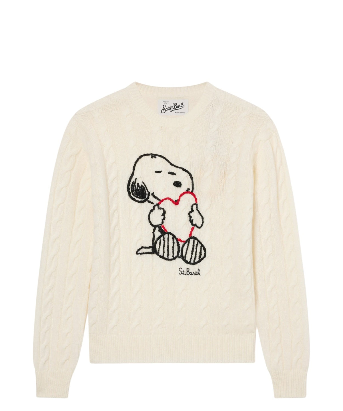 Vlněný copánkový svetr New Queen s výšivkou Snoopy