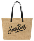 Borsa City raffia con logo ricamato